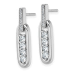 Sterling Silver Rhodium-plated Polished CZ Elongated Oval Post Dangle Earrings