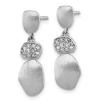 Sterling Silver Rhodium-plated Brushed and Polished Crystal Dangle Post Earrings