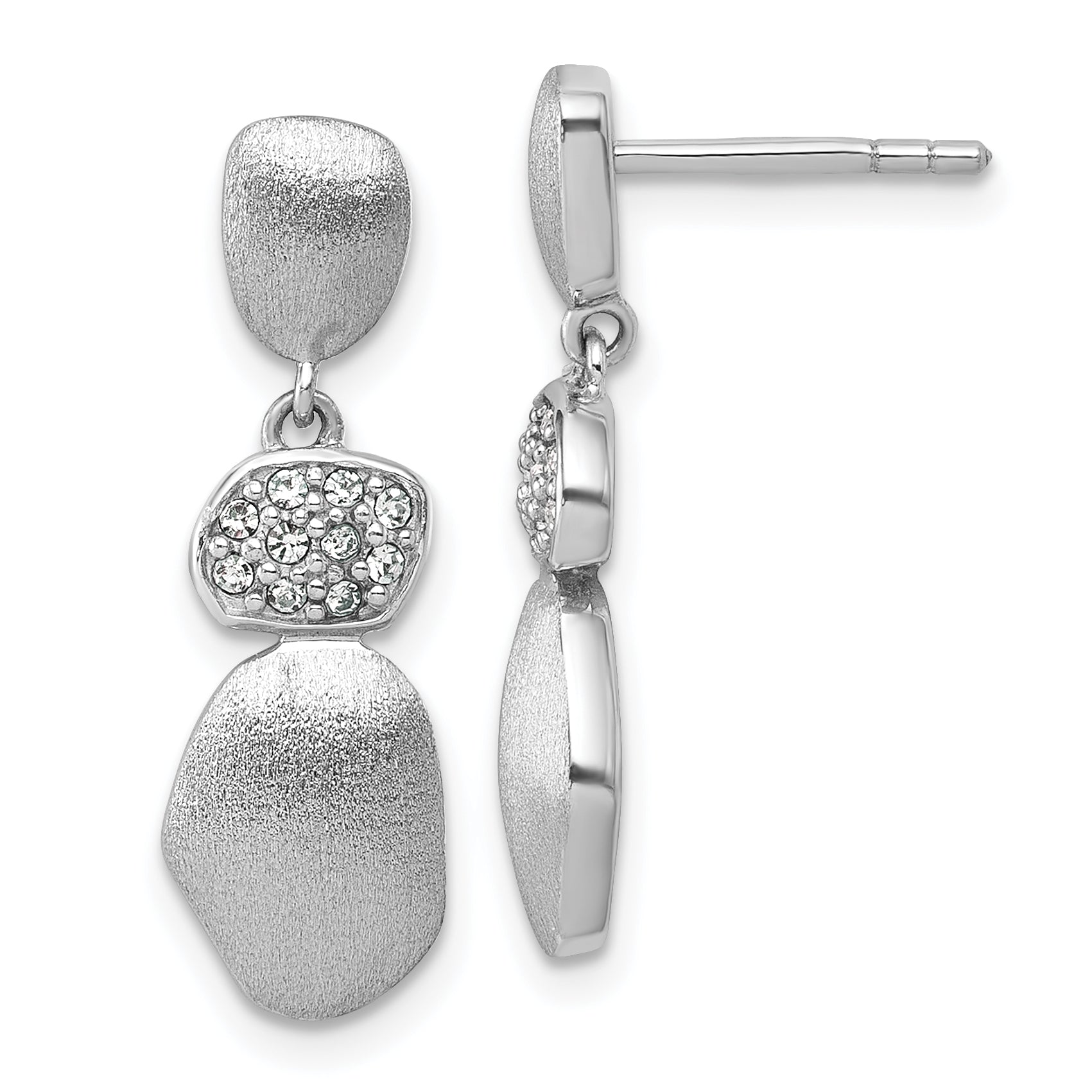Sterling Silver Rhodium-plated Brushed and Polished Crystal Dangle Post Earrings Main image