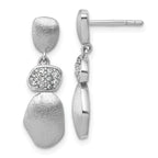Sterling Silver Rhodium-plated Brushed and Polished Crystal Dangle Post Earrings