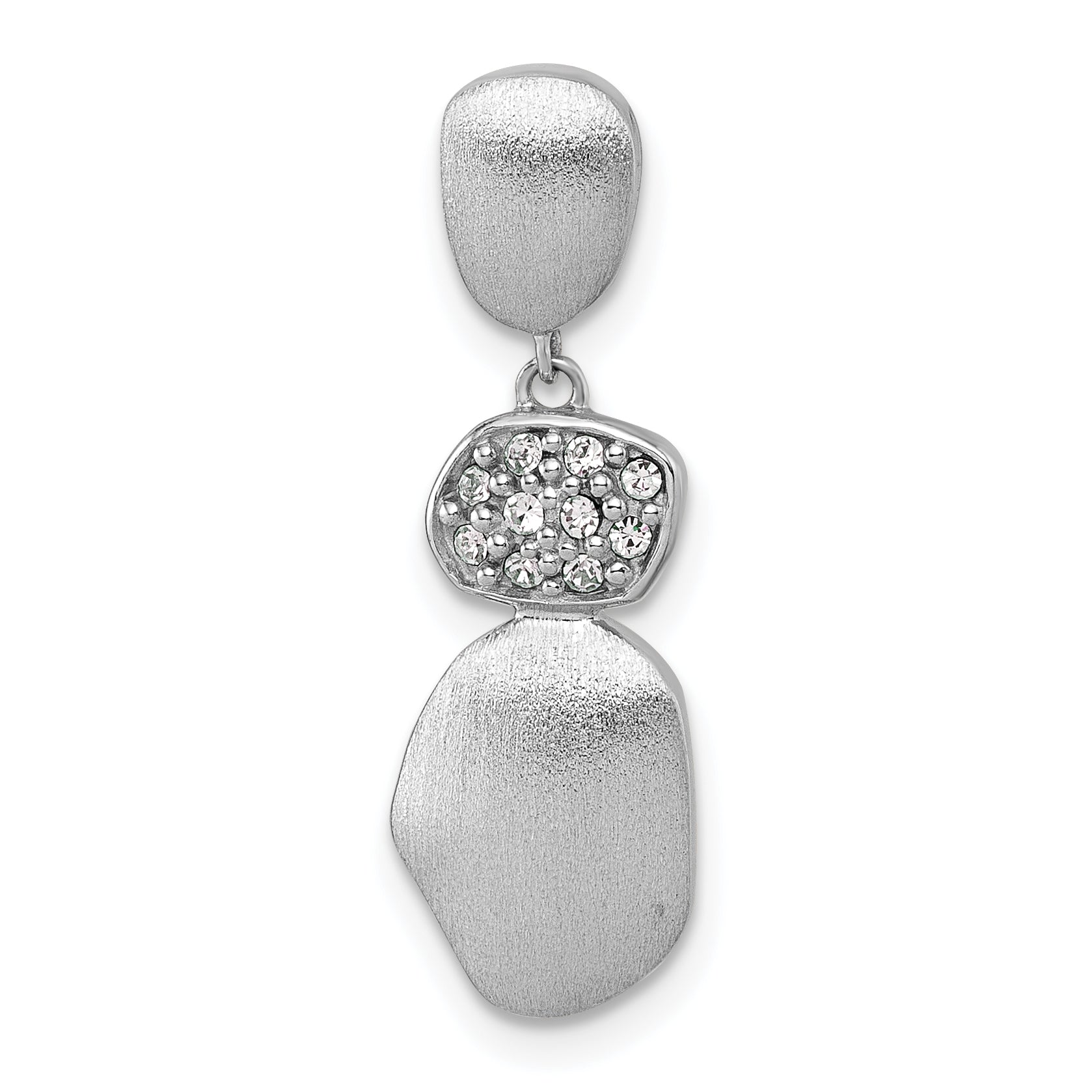 Sterling Silver Rhodium-plated Brushed and Polished Crystal Chain Slide Pendant Main image
