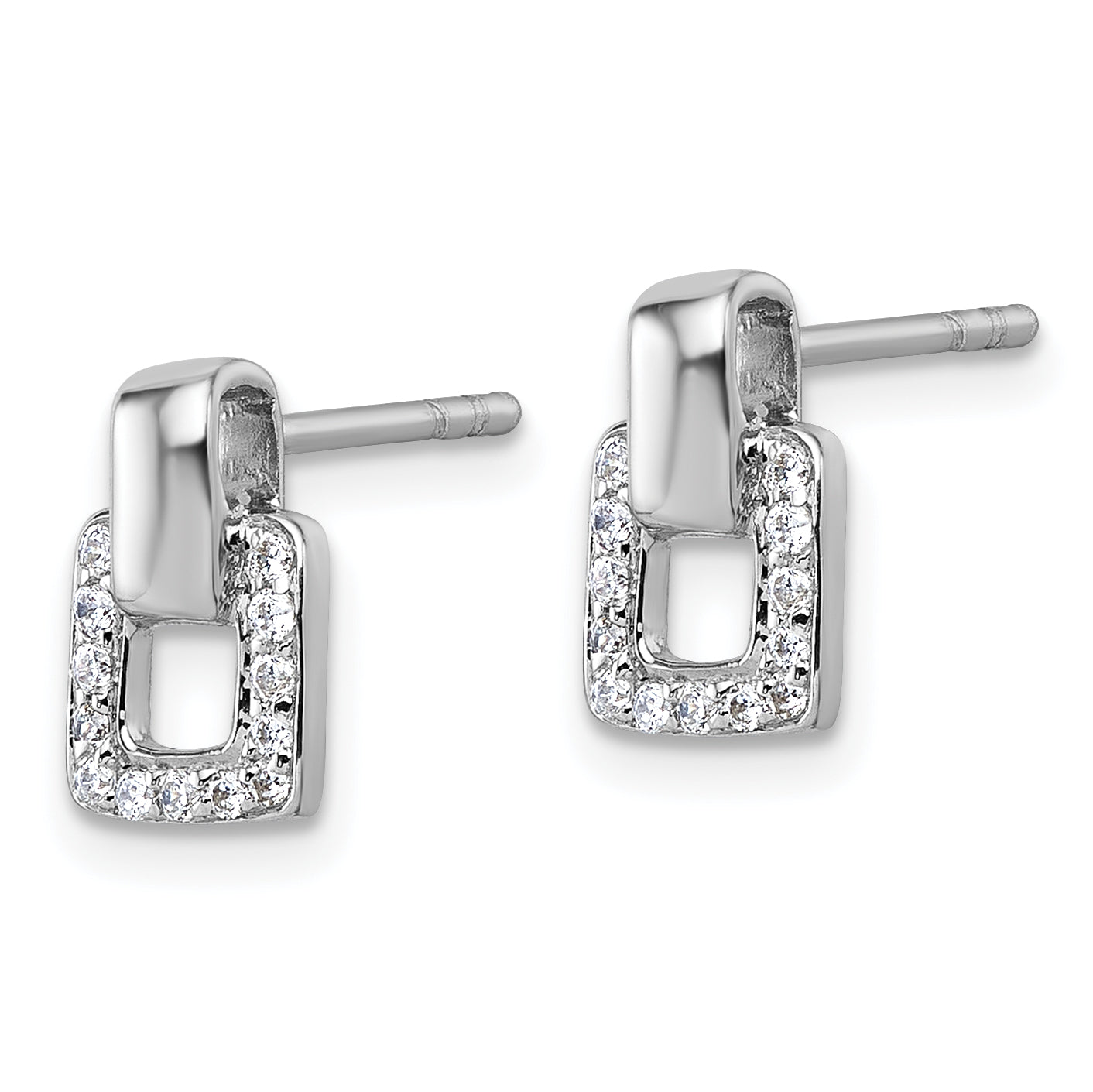 Sterling Silver Rhodium-plated Polished CZ Square Post Earrings Secondary image