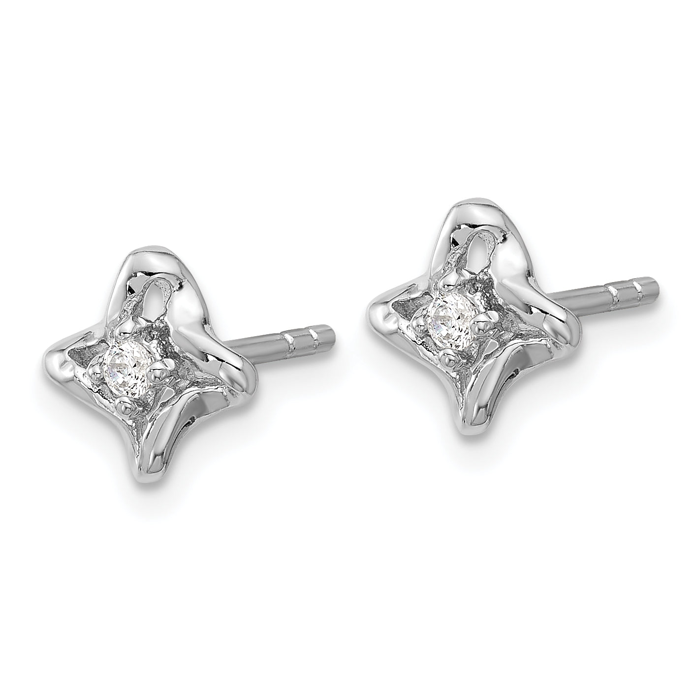 Sterling Silver Rhodium-plated Polished CZ Twisted Post Earrings Secondary image