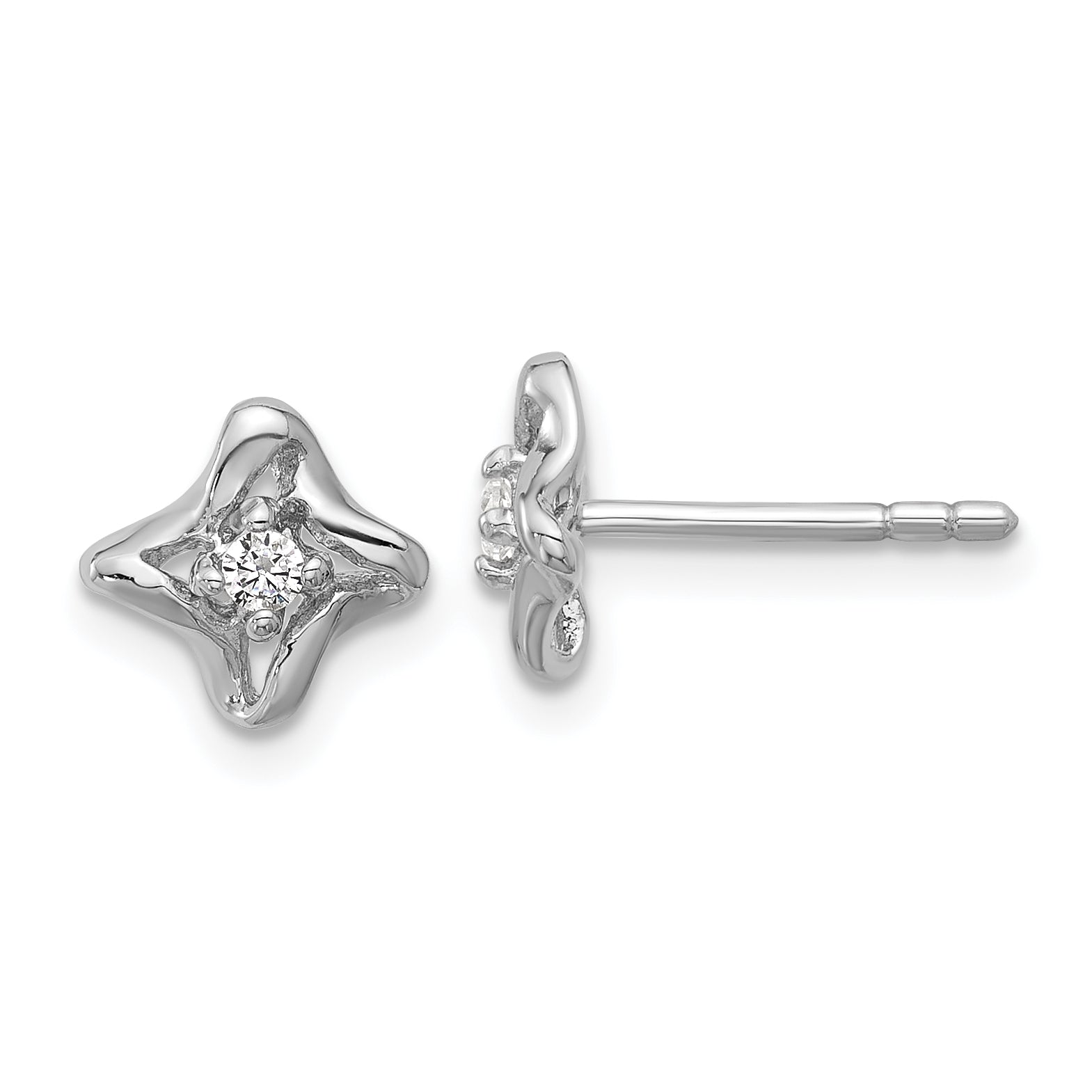 Sterling Silver Rhodium-plated Polished CZ Twisted Post Earrings Main image