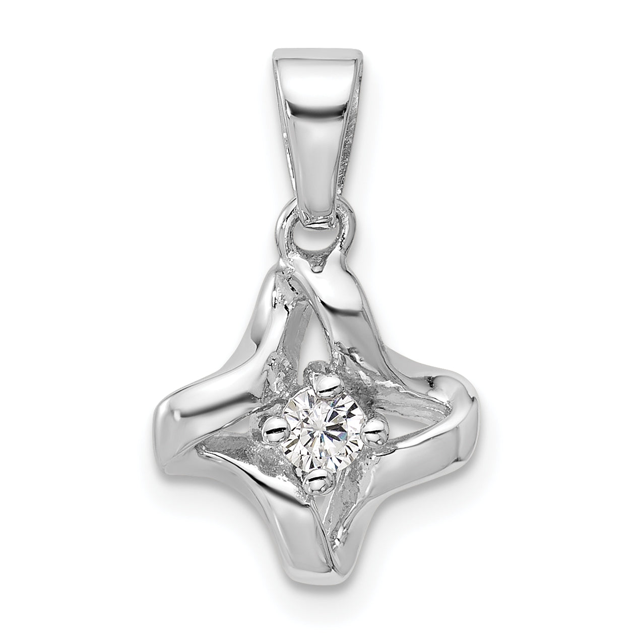 Sterling Silver Rhodium-plated Polished CZ Twisted Pendant Main image