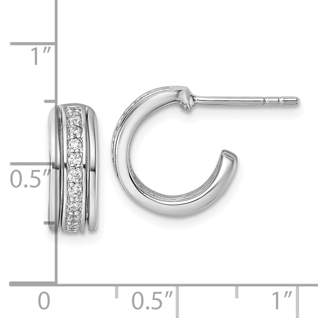 Sterling Silver Rhodium-plated Polished White CZ J-Hoop Post Earrings