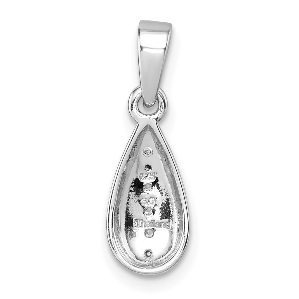 Sterling Silver Rhodium-plated Polished and Grooved White CZ Tear Drop Pendant