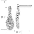 Sterling Silver Rhodium-plated Polished CZ Twisted Teardrop Dangle Post Earrings