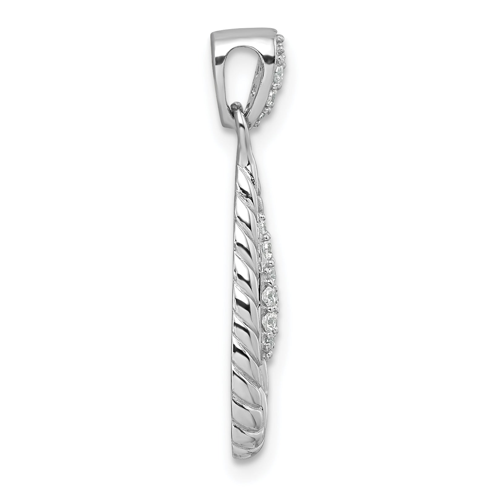 Sterling Silver Rhodium-plated Polished CZ Twisted Teardrop Pendant Secondary image