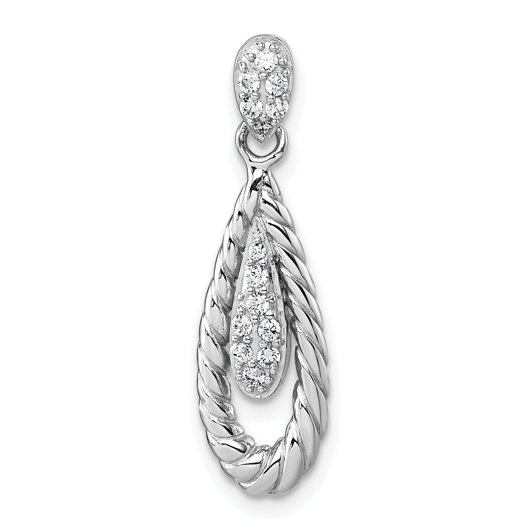 Sterling Silver Rhodium-plated Polished CZ Twisted Teardrop Pendant Main image