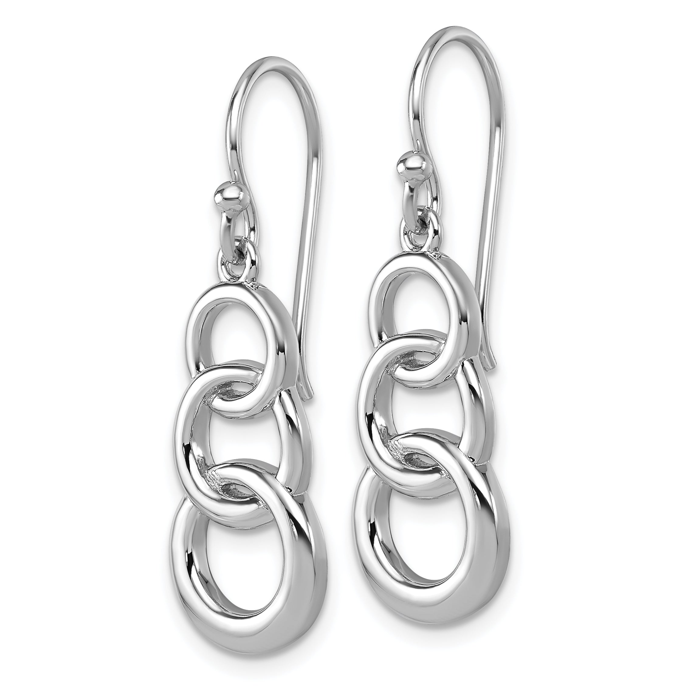 Sterling Silver Rhodium-plated Polished Triple Circle Dangle Shepherd Hook Earrings Secondary image