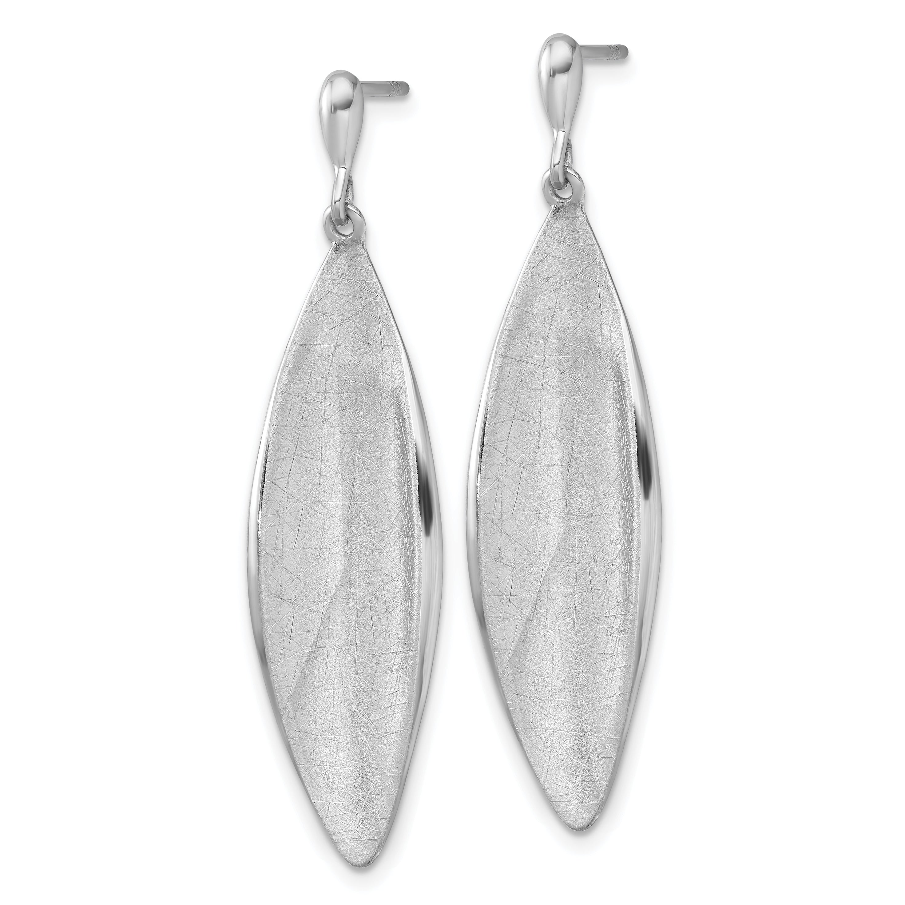 Sterling Silver Rhodium-plated Polished and Brushed Fancy Concave Oval Dangle Post Earrings