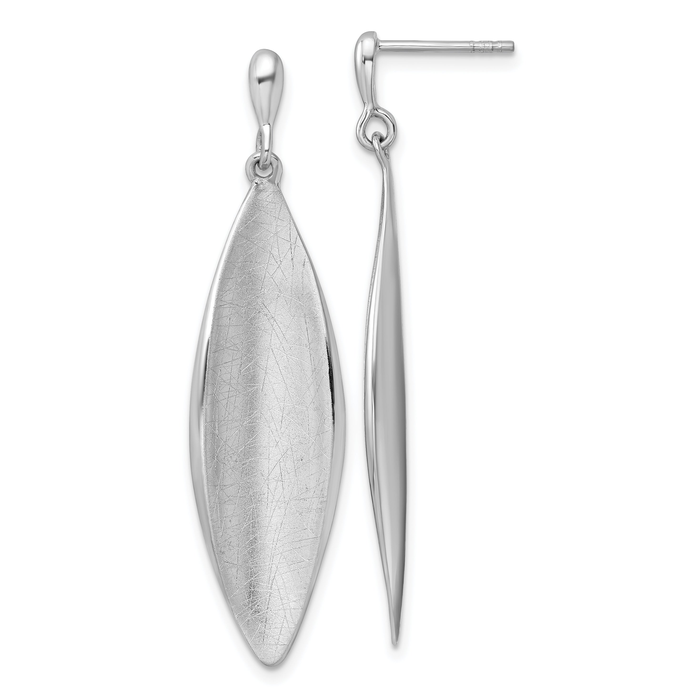 Sterling Silver Rhodium-plated Polished and Brushed Fancy Concave Oval Dangle Post Earrings Main image