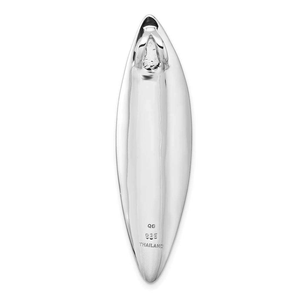 Sterling Silver Rhodium-plated Polished and Brushed Fancy Concave Oval Chain Slide Pendant