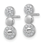 Sterling Silver Rhodium-plated Polished and Satin CZ  3-Circles Post Earrings