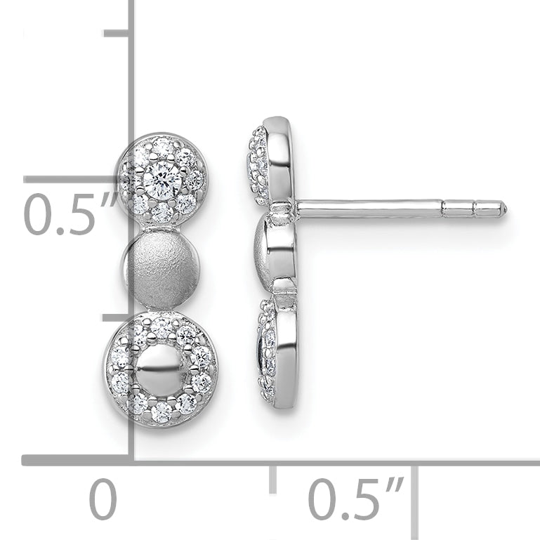 Sterling Silver Rhodium-plated Polished and Satin CZ  3-Circles Post Earrings