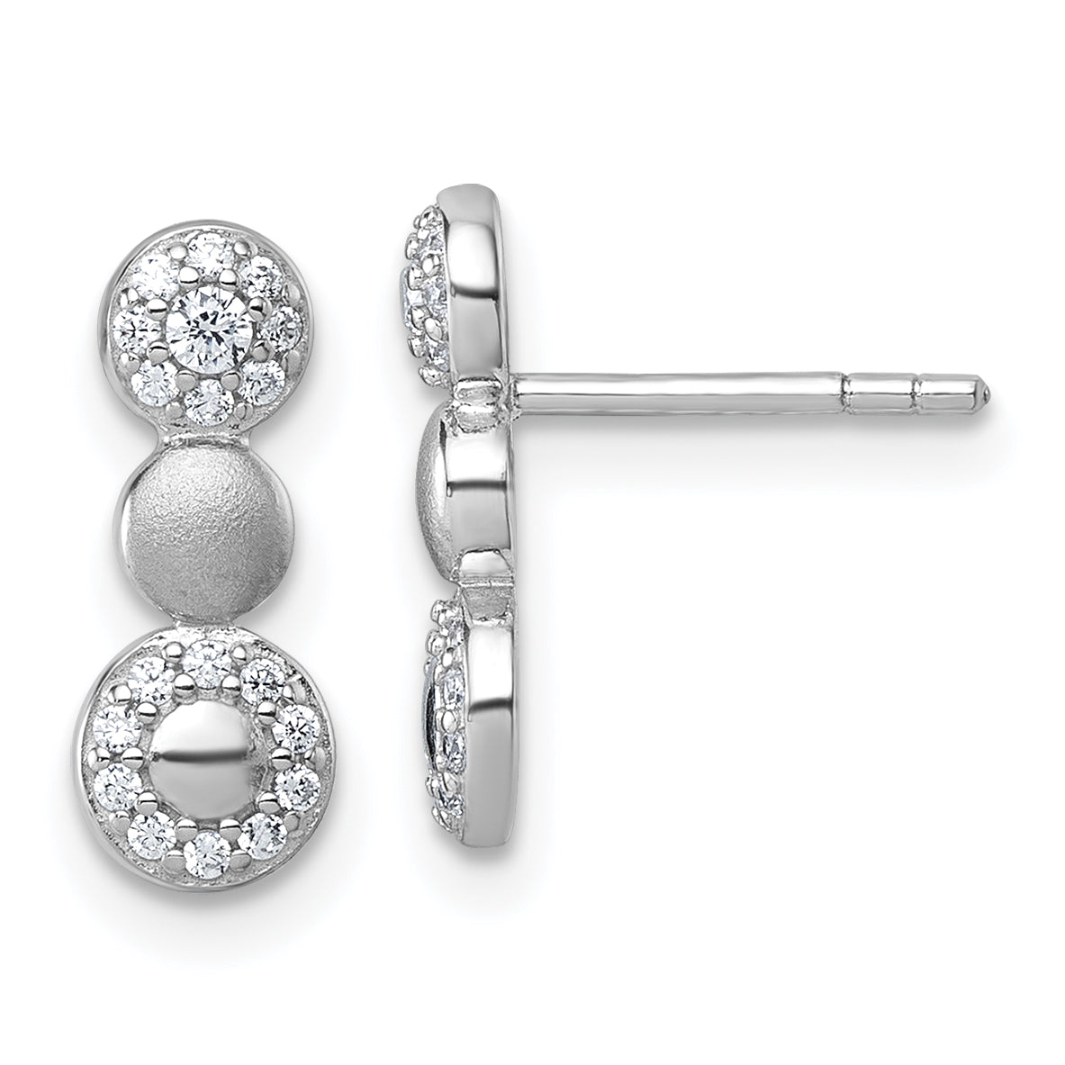 Sterling Silver Rhodium-plated Polished and Satin CZ  3-Circles Post Earrings Main image