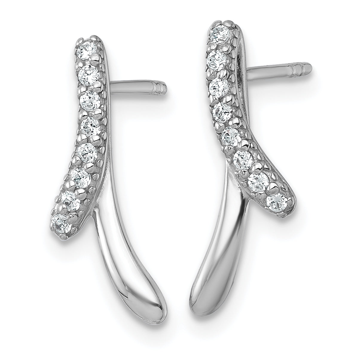 Sterling Silver Rhodium-plated Polished Fancy CZ Ribbon Post Earrings Secondary image