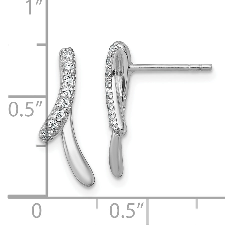Sterling Silver Rhodium-plated Polished Fancy CZ Ribbon Post Earrings