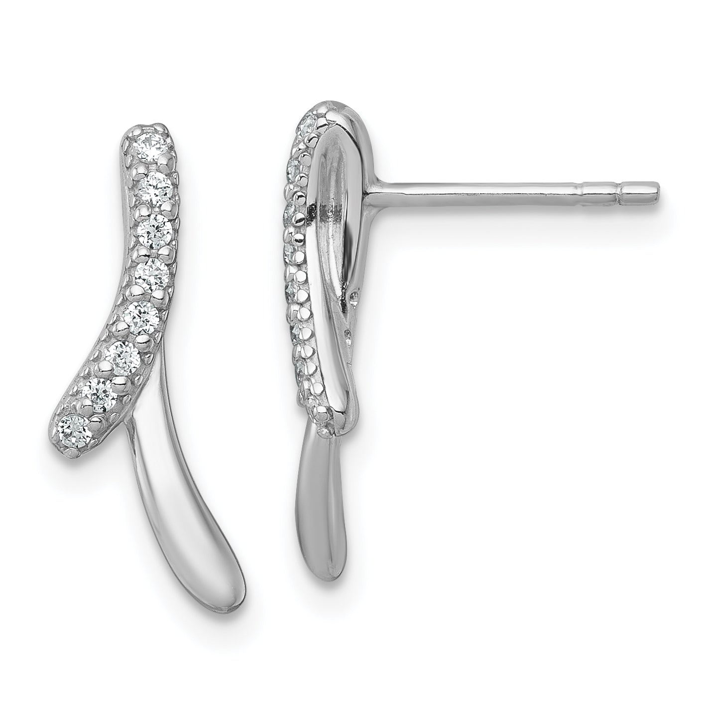 Sterling Silver Rhodium-plated Polished Fancy CZ Ribbon Post Earrings Main image