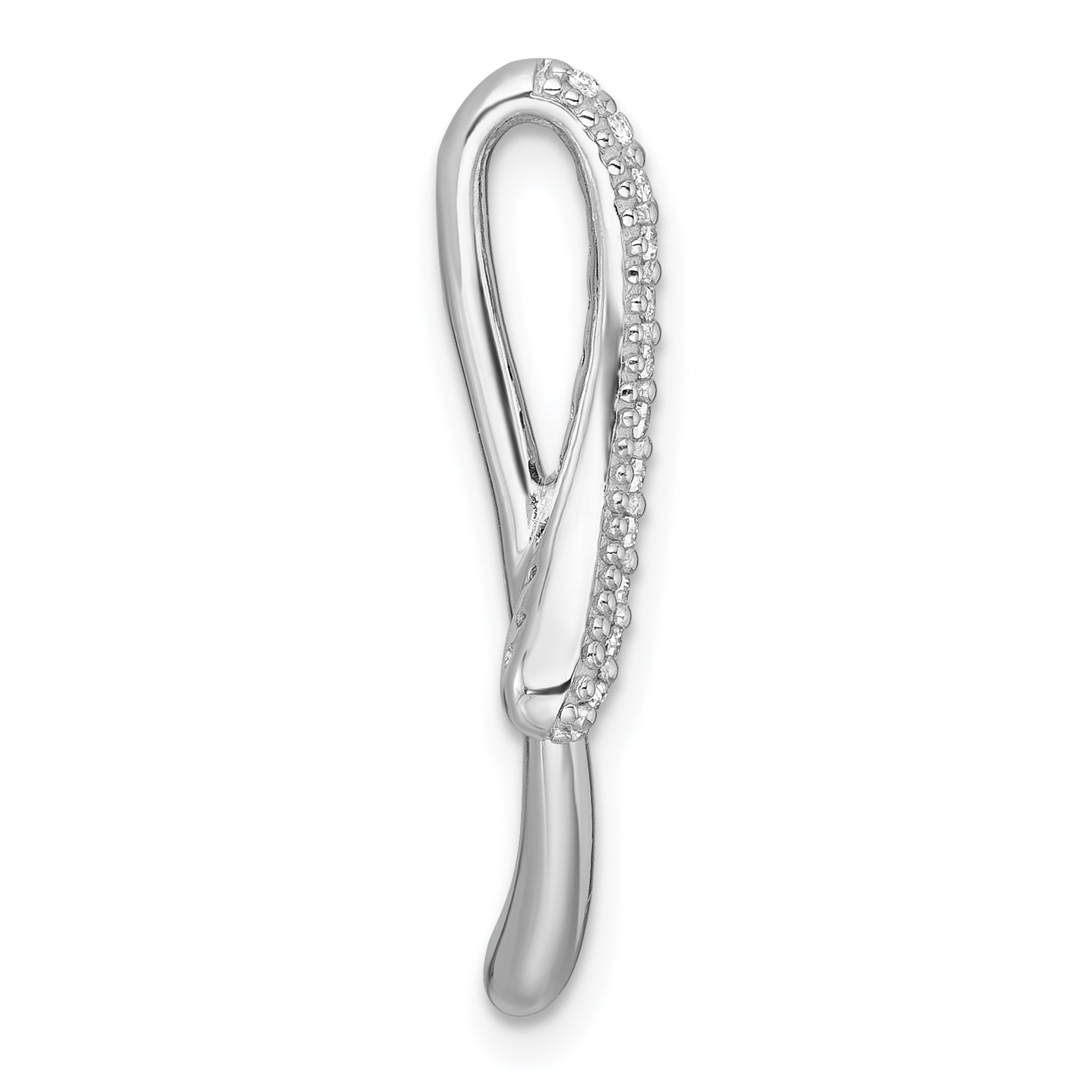 Sterling Silver Rhodium-plated Polished Fancy CZ Ribbon Chain Slide Pendant Secondary image