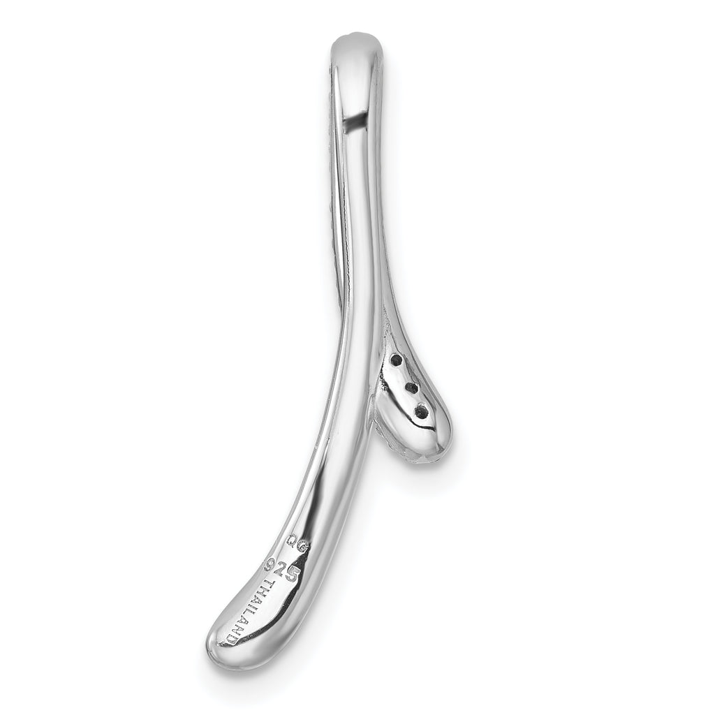 Sterling Silver Rhodium-plated Polished Fancy CZ Ribbon Chain Slide Pendant