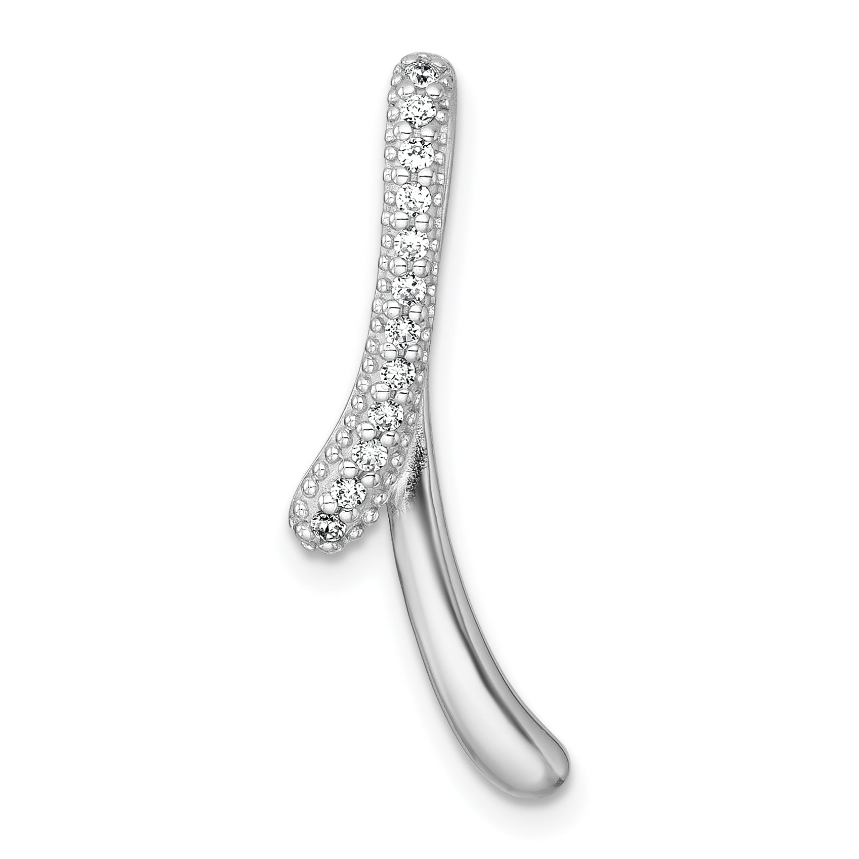 Sterling Silver Rhodium-plated Polished Fancy CZ Ribbon Chain Slide Pendant Main image