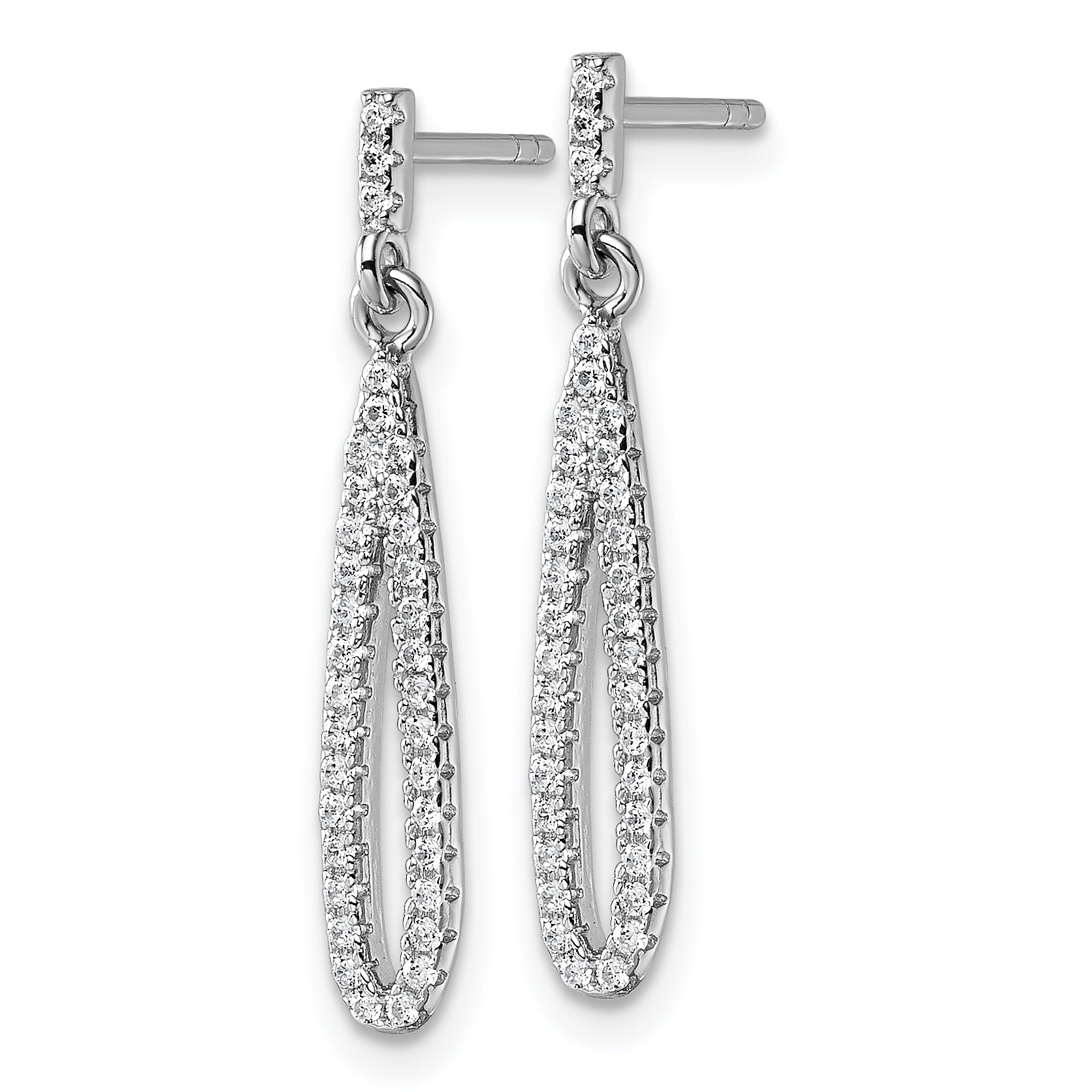Sterling Silver Rhodium-plated CZ Oval Dangle Post Earrings