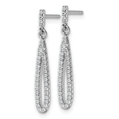 Sterling Silver Rhodium-plated CZ Oval Dangle Post Earrings