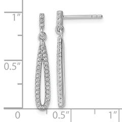 Sterling Silver Rhodium-plated CZ Oval Dangle Post Earrings
