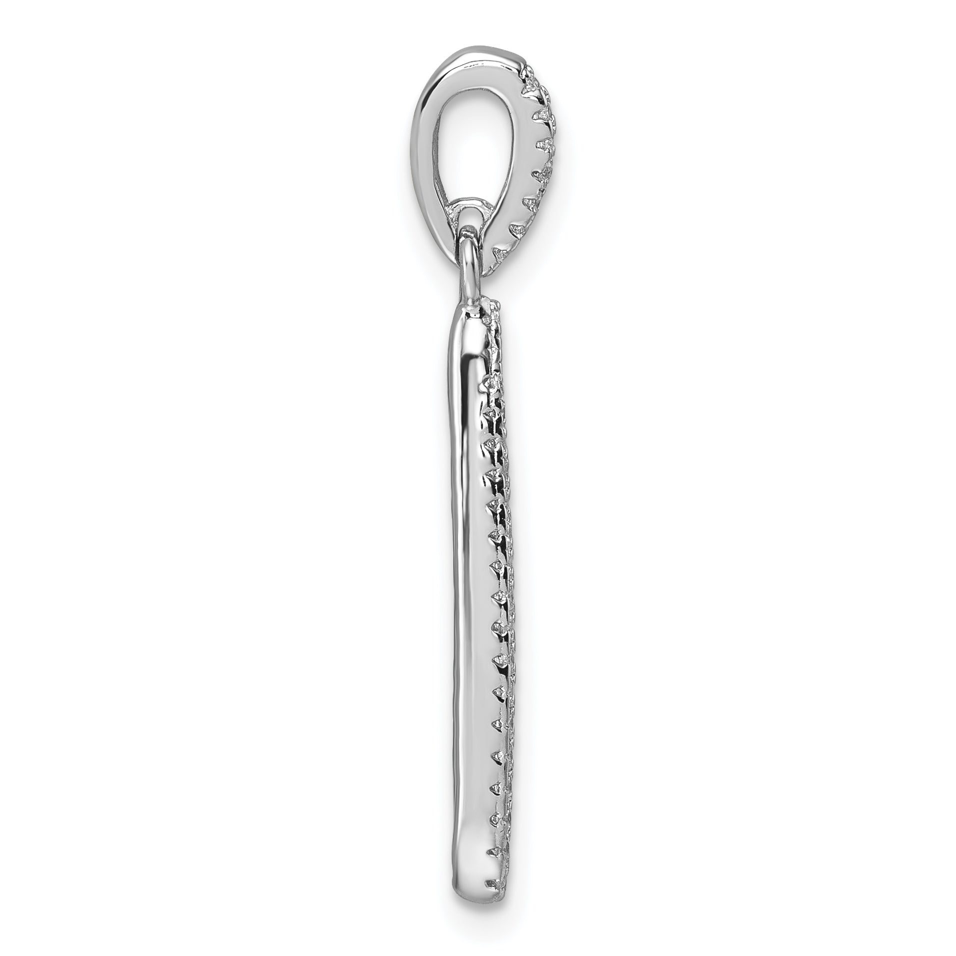 Sterling Silver Rhodium-plated CZ Oval Dangle Pendant Secondary image
