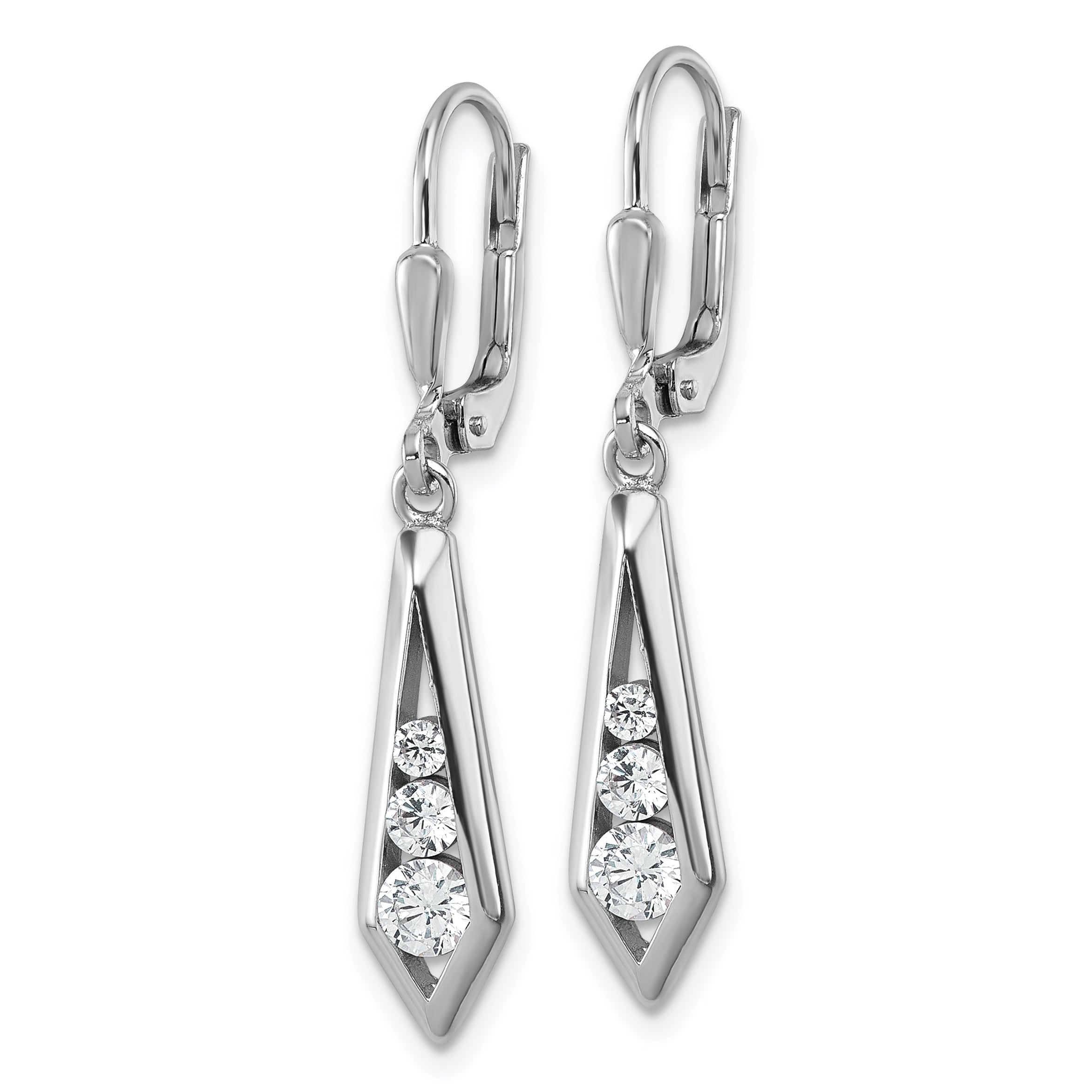 Sterling Silver Rhodium-plated Polished Fancy CZ Kite-shaped Leverback Earrings Secondary image
