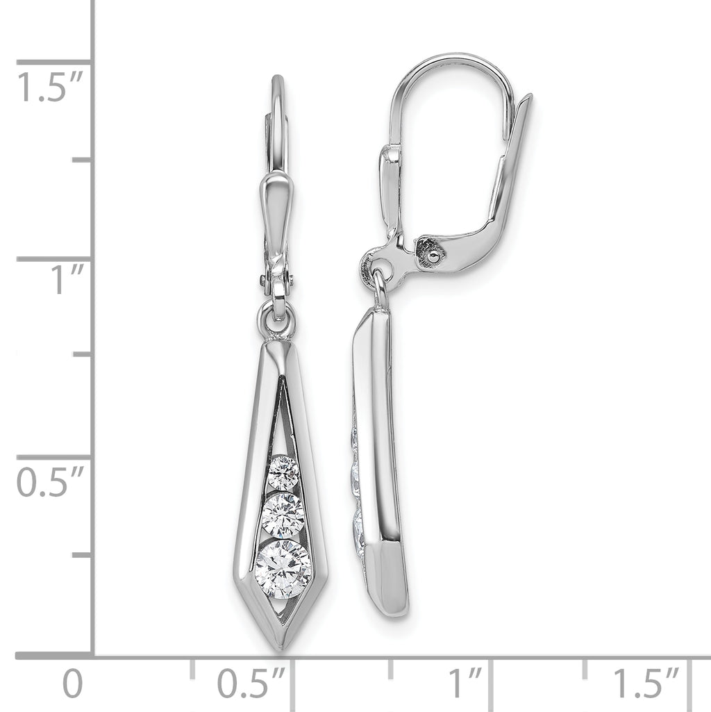 Sterling Silver Rhodium-plated Polished Fancy CZ Kite-shaped Leverback Earrings