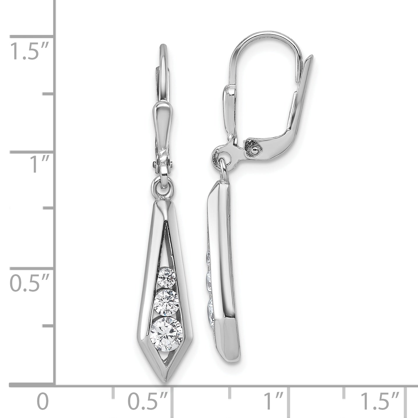 Sterling Silver Rhodium-plated Polished Fancy CZ Kite-shaped Leverback Earrings