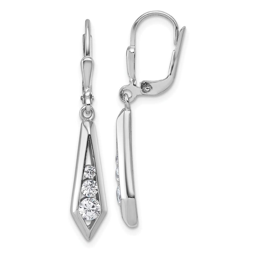 Sterling Silver Rhodium-plated Polished Fancy CZ Kite-shaped Leverback Earrings
