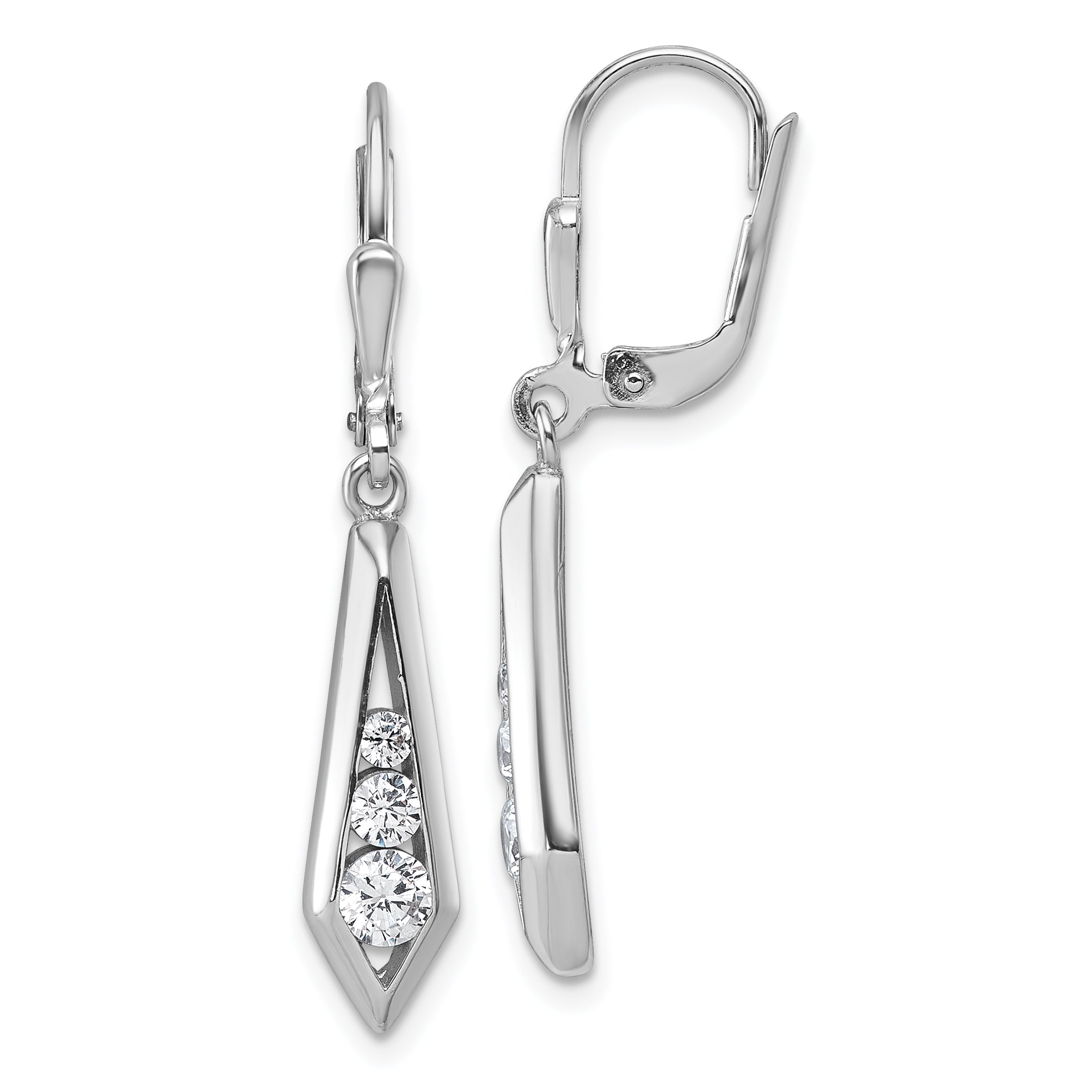 Sterling Silver Rhodium-plated Polished Fancy CZ Kite-shaped Leverback Earrings