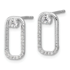 Sterling Silver Rhodium-plated CZ Textured Rectangle Post Earrings