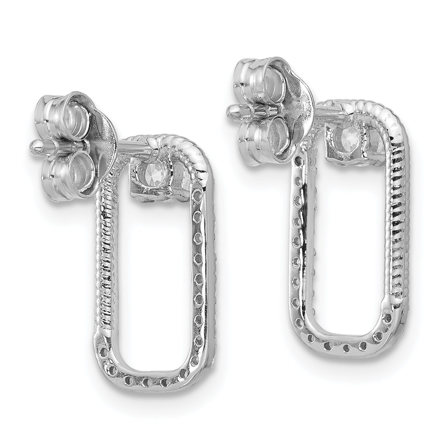 Sterling Silver Rhodium-plated CZ Textured Rectangle Post Earrings