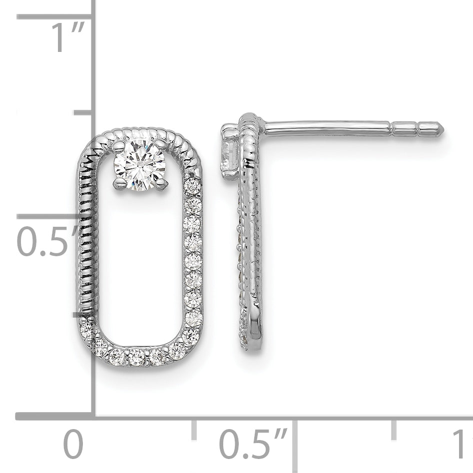Sterling Silver Rhodium-plated CZ Textured Rectangle Post Earrings