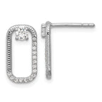 Sterling Silver Rhodium-plated CZ Textured Rectangle Post Earrings