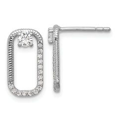 Sterling Silver Rhodium-plated CZ Textured Rectangle Post Earrings