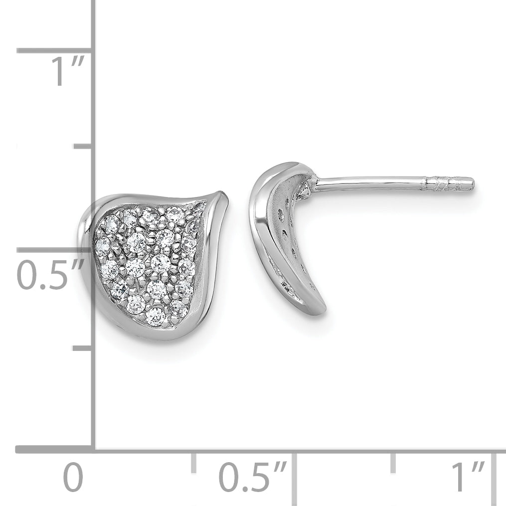 Sterling Silver Rhodium-plated Polished Fancy Curved CZ Post Earrings
