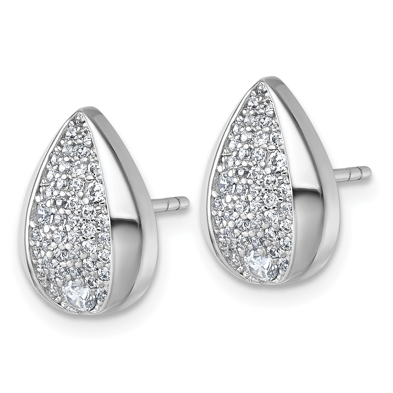 Sterling Silver Rhodium-plated Pave CZ Teardrop Post Earrings Secondary image