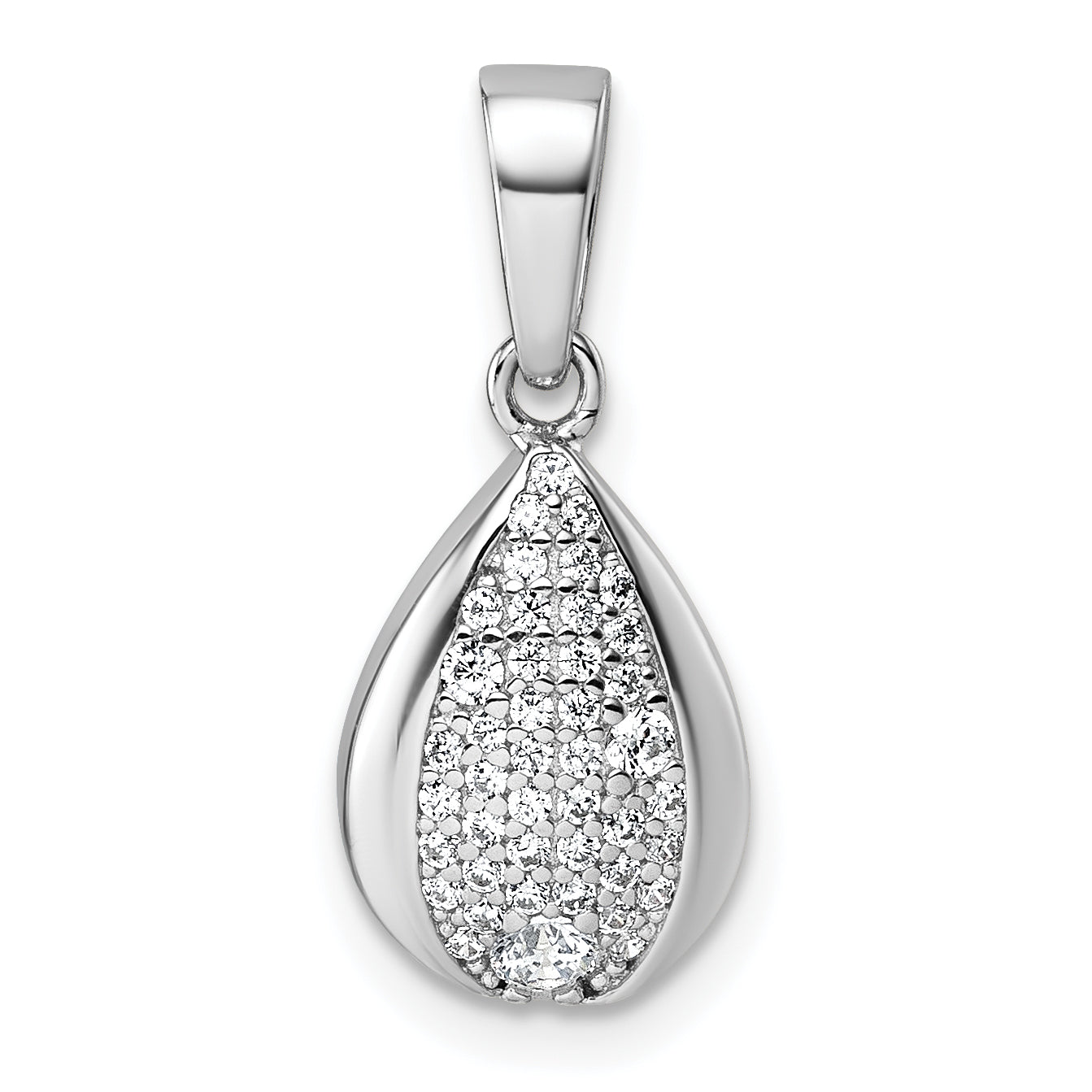 Sterling Silver Rhodium-plated Pave CZ Teardrop Pendant Main image