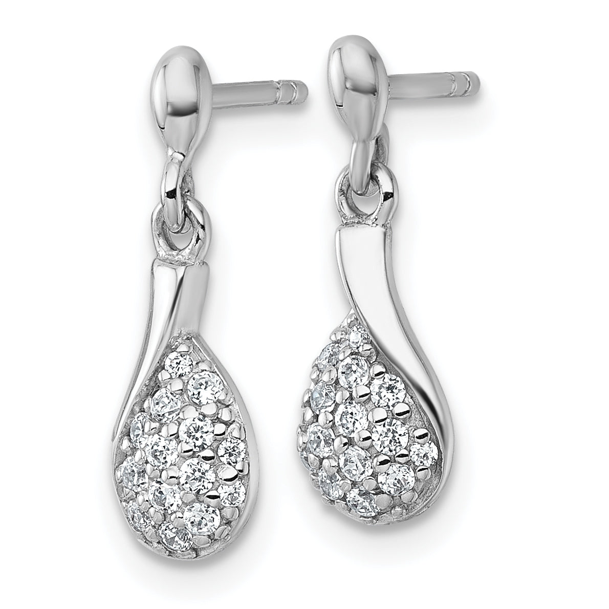 Sterling Silver Rhodium-plated Polished Fancy Teardrop CZ Dangle Post Earrings Secondary image