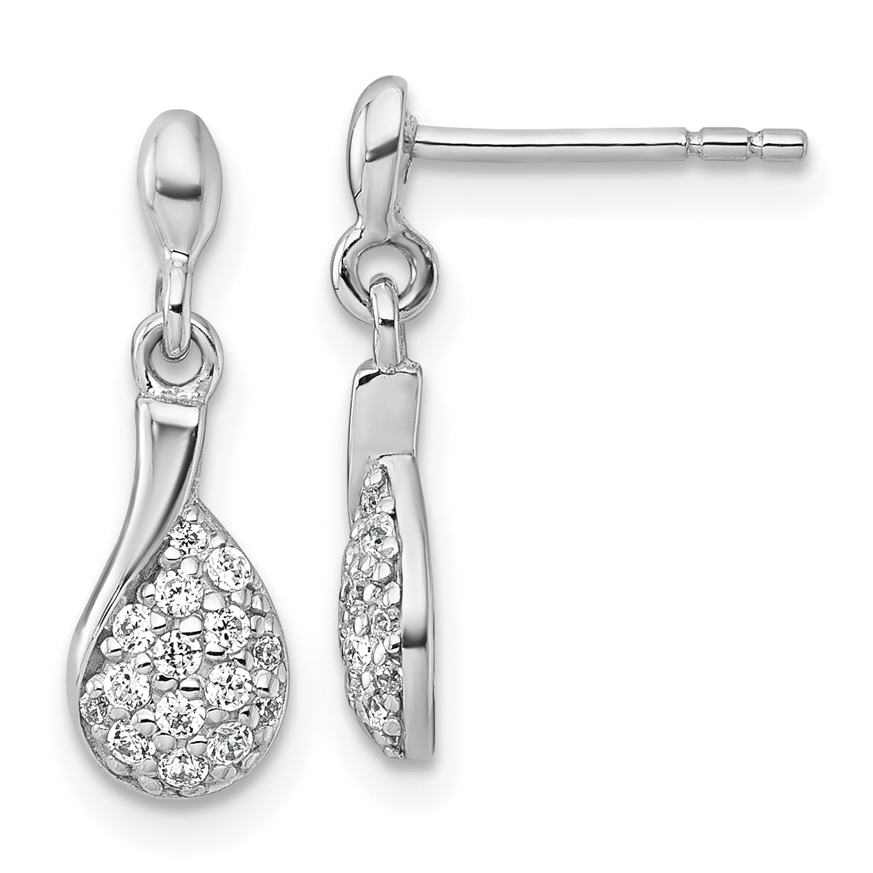 Sterling Silver Rhodium-plated Polished Fancy Teardrop CZ Dangle Post Earrings Main image