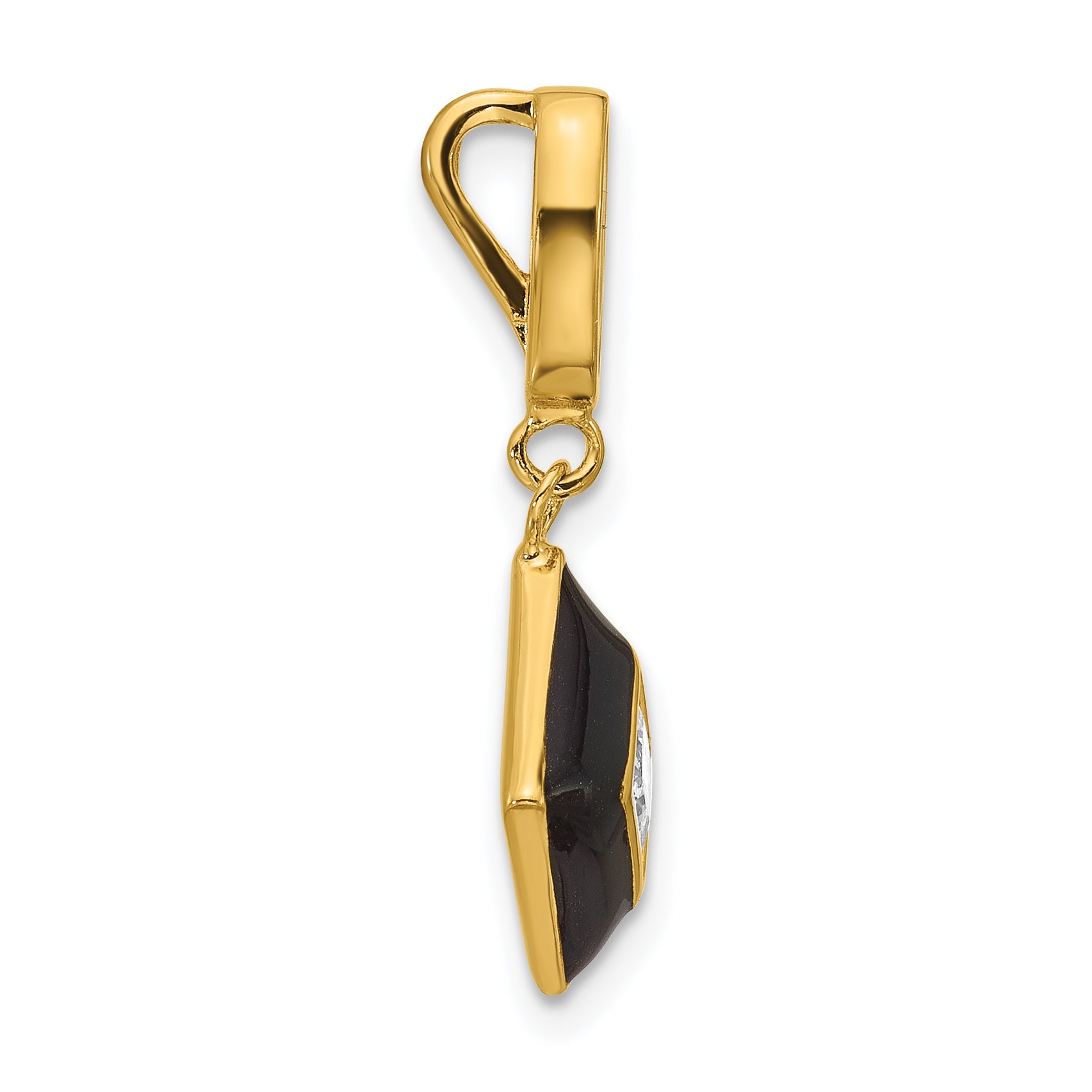 Sterling Silver Gold-plated CZ and Black Enameled Pendant Secondary image