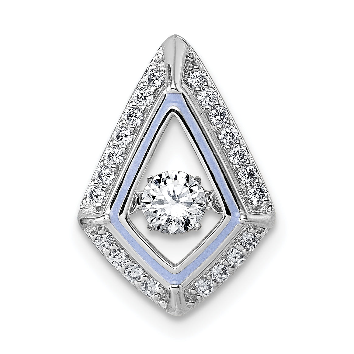 Sterling Silver Rhodium-plated Vibrant Moving CZ with Light Purple Enamel Kite-shape Chain Slide Pendant Main image