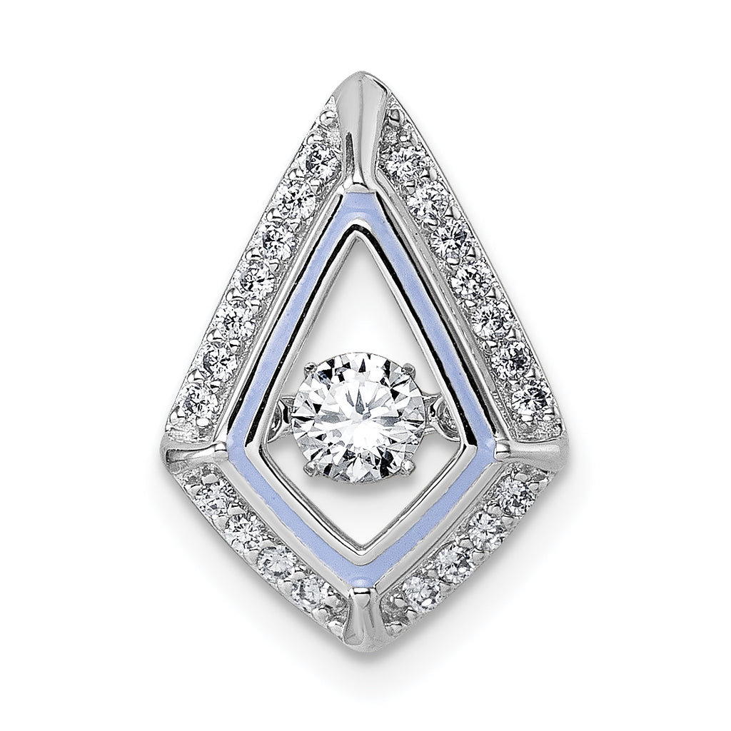 Sterling Silver Rhodium-plated Vibrant Moving CZ with Light Purple Enamel Kite-shape Chain Slide Pendant