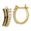 Sterling Silver Gold-tone Black Enamel and CZ Hinged Hoop Earrings